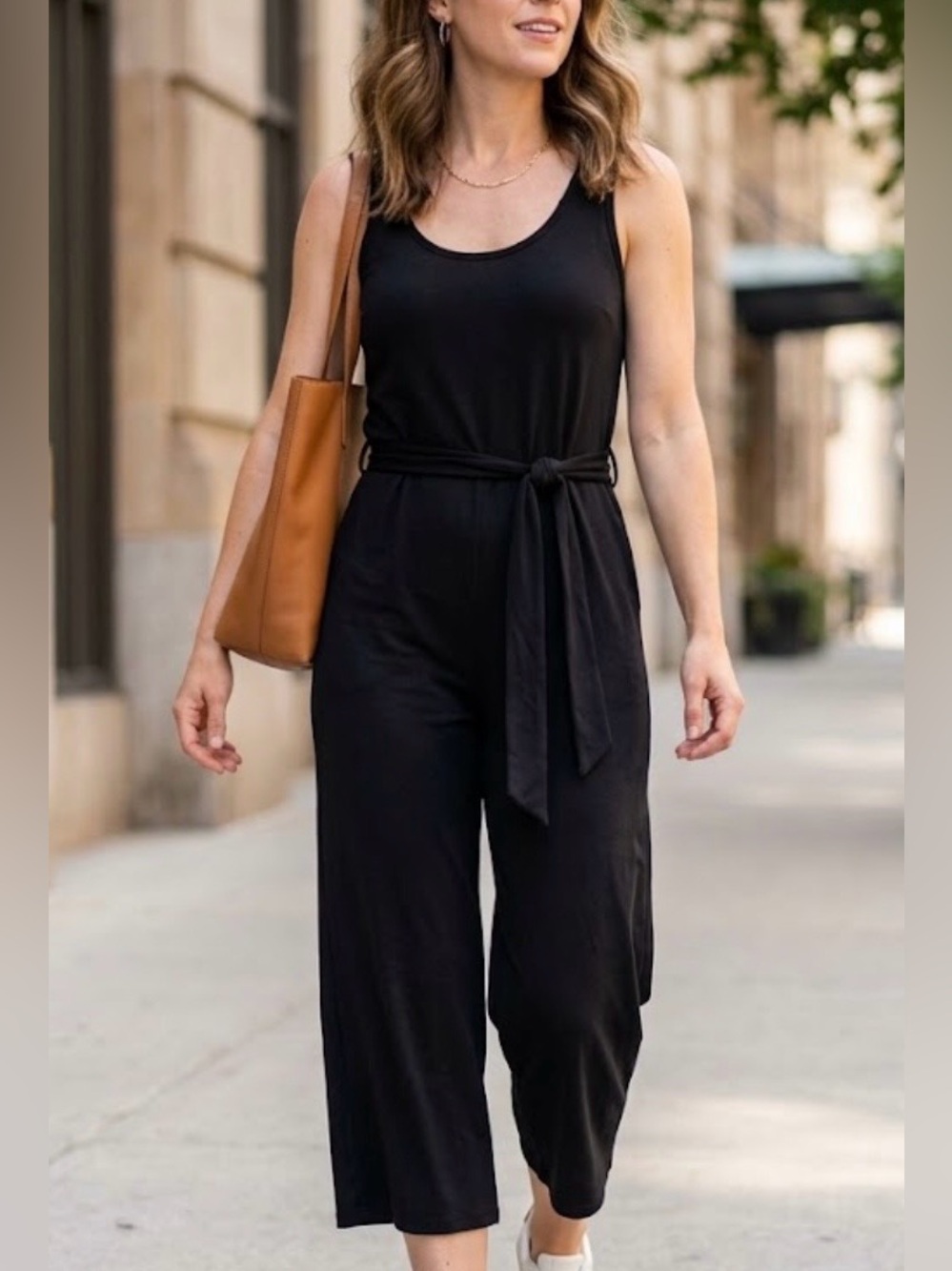 Shein Black Sleeveless Wide Leg Jumpsuit with Tie Waist
Sz S